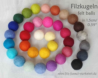 Bolas de fieltro, 1,5 cm, estupendos colores, 100% lana (lana de fieltro), para guirnaldas, colgantes, cuentas de fieltro, fieltro de lana, móvil DIY, 0,59 pulgadas, manualidades