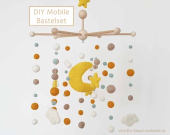 Babymobiel, DIY set, vilt, baldakijn, baby, babybedje, babykamer, wieg, geboortecadeau, doop, knutselset