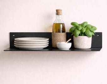 Modern Metal Floating Shelf, Long Kitchen Wall Shelf up to 200cm, Steel Minimalist Bookshelf, Industrial Floating Storage