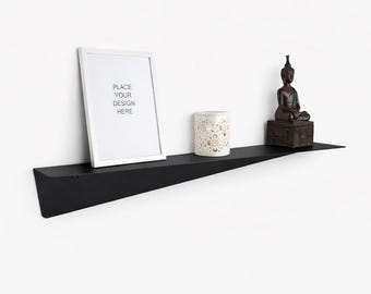 Asymmetric Modern Metal Floating Shelf Minimalist Wall Shelf Geometric Powder-Coated Metal Shelf 80 cm Black Minimalist Shelf