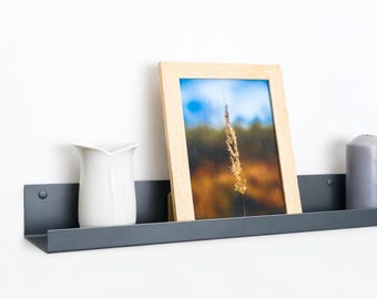 Up to 240 cm Anthracite Gray Metal Picture Ledge RAL 7016, Metal Picture Ledge, Modern Floating Shelf, Wall Mounted Display