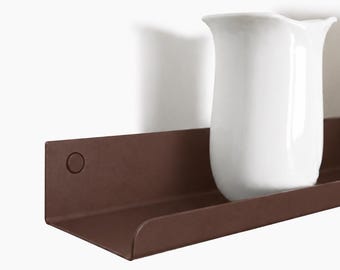 Up to 240 cm Chocolate Brown Metal Picture Ledge, Floating Photo Shelf, Metal Wall Ledge, Picture Rail Shelf, Gallery Shelf, photo shelf