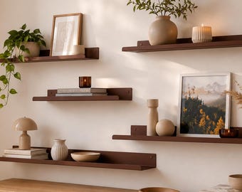Up to 240 cm Chocolate Brown Metal Picture Ledge, Floating Photo Shelf, Metal Wall Ledge, Picture Rail Shelf, Gallery Shelf, photo shelf