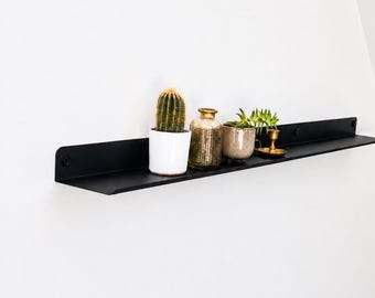 Up to 200 cm Floating Wall Shelf, Decorative Minimal Display Shelf, Black Metal Shelf, Frame Shelf, Decorative, Black Metal Shelf