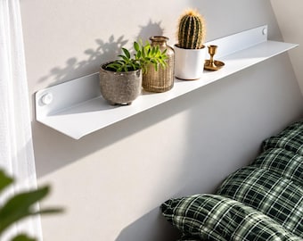 Up to 200 cm Floating Wall Shelf, Decorative Minimal Display Shelf, White Metal Shelf, Frame Shelf, Decorative, Custom size Metal Shelf