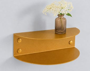 Modern Gold Floating Nightstand — Minimalist Steel Bedside Wall Shelf, Metal Sheet Bedside Table 40cm