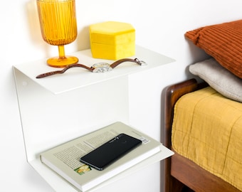 Modern Metal Floating Nightstand: Wall Mounted Double Shelf