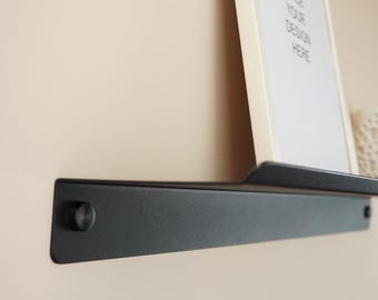 Up to 200 cm Floating Wall Shelf, Decorative Minimal Display Shelf, Black Metal Shelf, Frame Shelf, Decorative, Black Metal Shelf