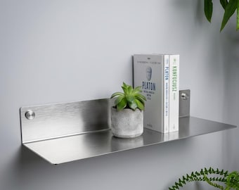 Stainless steel Floating Shelf, Metal Floating Shelf, Brushed stainless steel shelf, Kitchen Bedroom Living Room Shelf Length Up to 200 cm