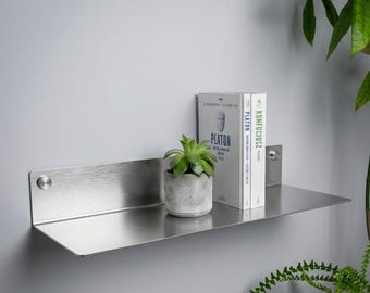 Stainless steel Floating Shelf, Metal Floating Shelf, Brushed stainless steel shelf, Kitchen Bedroom Living Room Shelf Length Up to 200 cm