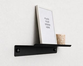Up to 200 cm Floating Wall Shelf, Decorative Minimal Display Shelf, Black Metal Shelf, Frame Shelf, Decorative, Black Metal Shelf