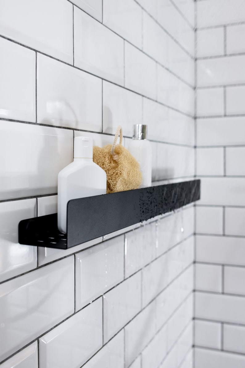 Estante de ducha negro mate, elegante estante de ducha de 30 cm, 50 cm y 70 cm, estante de ducha blanco, alternativa a organizador de ducha, metal mate, estante de baño imagen 8