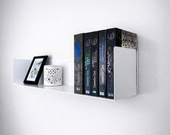 Minimalist Metal Floating Shelf, Modern Steel Wall Shelf 80 cm 50 cm Handcrafted, Matte White, Custom Size Available, Bookshelf, Plant Shelf