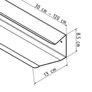 Peut inclure: Une &eacute;tag&egrave;re en m&eacute;tal avec des dimensions de 30 &agrave; 120 cm de long, 8,5 cm de haut et 13 cm de large.