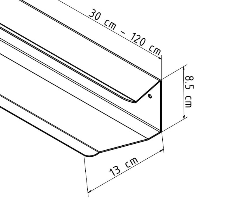 Peut inclure: Une &eacute;tag&egrave;re en m&eacute;tal avec des dimensions de 30 &agrave; 120 cm de long, 8,5 cm de haut et 13 cm de large.