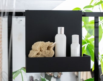 Black bathroom shelf hanging on the shower glass bathroom caddy modern shower shelf cosmetics storage shower floating shower shelf