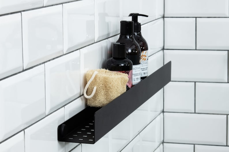 Estante de ducha negro mate, elegante estante de ducha de 30 cm, 50 cm y 70 cm, estante de ducha blanco, alternativa a organizador de ducha, metal mate, estante de baño imagen 3