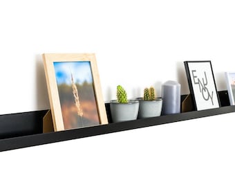 Metalen schilderijlijst zwart tot 240 cm | Zwevende wandplank en displayrail | Stalen fotolijst | Kunstdisplay in wit | Ontwerp wanddecoratie