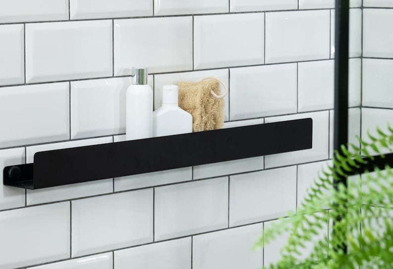 Estante de ducha negro mate, elegante estante de ducha de 30 cm, 50 cm y 70 cm, estante de ducha blanco, alternativa a organizador de ducha, metal mate, estante de baño imagen 2