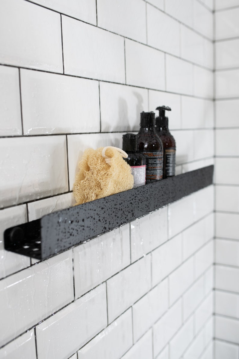 Estante de ducha negro mate, elegante estante de ducha de 30 cm, 50 cm y 70 cm, estante de ducha blanco, alternativa a organizador de ducha, metal mate, estante de baño imagen 6