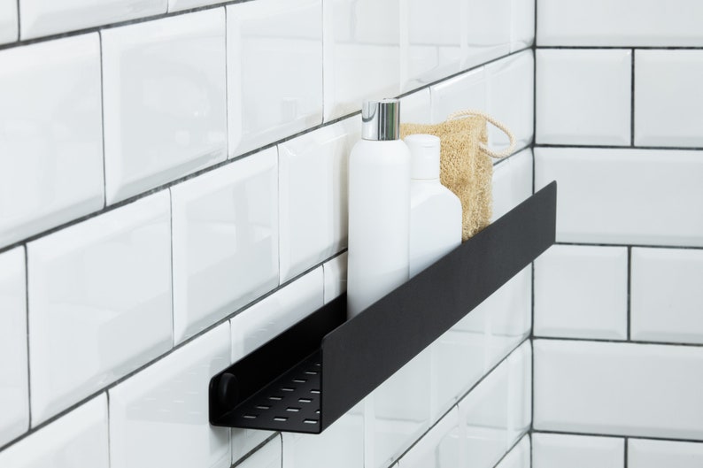Estante de ducha negro mate, elegante estante de ducha de 30 cm, 50 cm y 70 cm, estante de ducha blanco, alternativa a organizador de ducha, metal mate, estante de baño imagen 7