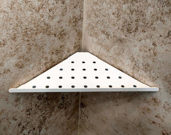 White Corner Shower Shelf: Stainless Steel Floating Bathroom Organizer