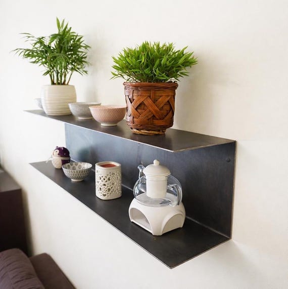 Metal floating shelf / Up to 150cm/ Black floating Shelf / White floating shelf / Minimal Shelf / Industrial  shelf Minimalist bedside shelf
