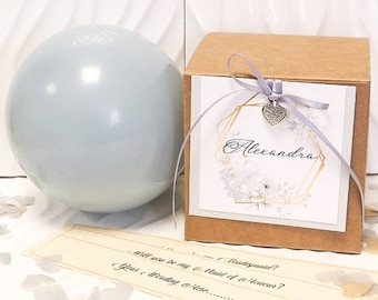 Will you be my bridesmaid proposal balloon pop me Balloon in a box maid of honor flower girl junior bridesmaid page boy usher ring bearer