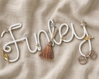 Harry Potter Inspired Personalised Wire Name Sign, Wizard Bedroom Decor, Custom Nursery Wall Art, Magical Kids Room Name
