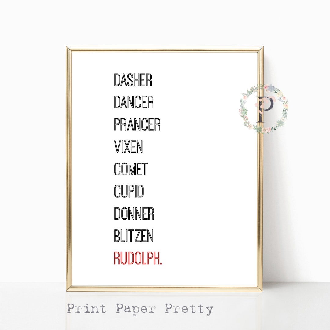 Printable 8X10 Reindeer Names Art Print Instant Digital Download Modern ...