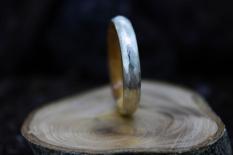 Hand Faceted Sterling Silver /& Olive Wood wood inlay wedding band ring Sicilian