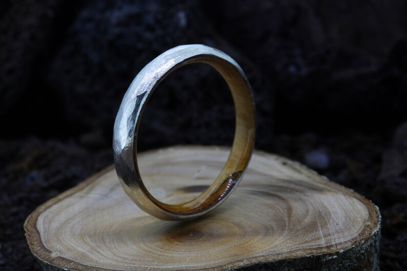 Hand Faceted Sterling Silver /& Olive Wood wood inlay wedding band ring Sicilian