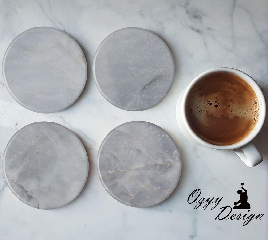 Marble Coaster Gray Marble Coasters Gift for Mother Day Etsy