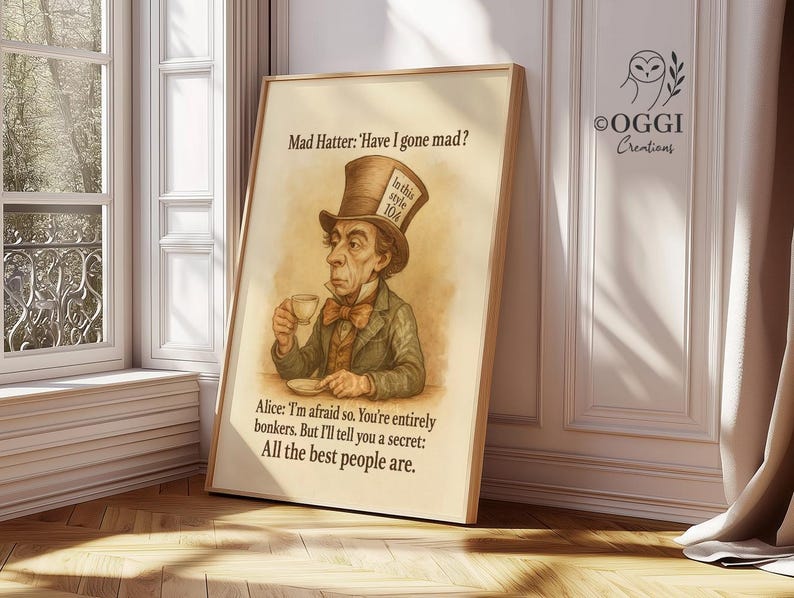 Hatter Text Mad Hatter Alice in Wonderland Quote Print: Bonkers Typography Art - Etsy