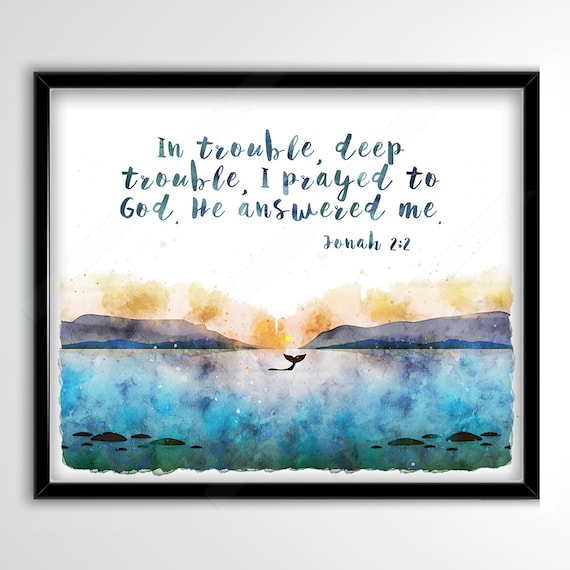 Jonah 2:2 Whale Tail Scripture Art Print - Nautical Bible Verse