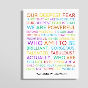 Marianne Williamson Inspirational Quote Art Print - Our Deepest Fear Poster - You Are a Child of God Poster - Motivational Quote Art #B