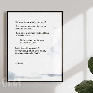 Weißt du was du bist? Sie sind ein Manuskript eines göttlichen Briefes - Rumi Inspiration Quote Art - BFF Geschenk