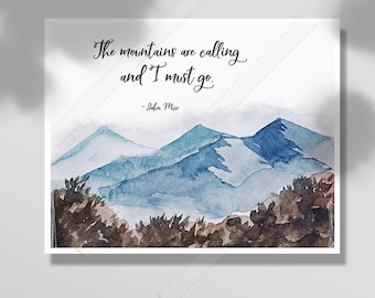 Lámina con cita de John Muir: Arte de montaña en acuarela