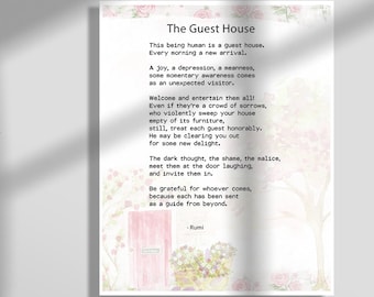 Rumi Quote Art Print: The Guest House Poem, Watercolor Design
