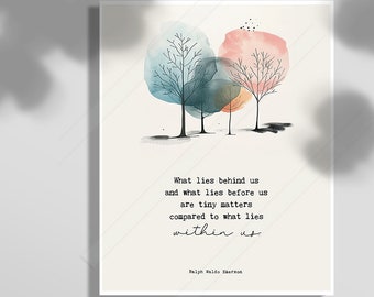 Emerson Quote Print: Inspirational Watercolor Trees Wall Art