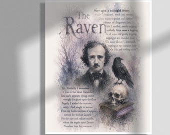 Edgar Allan Poe Raven Print: Gothic Literary Wall Art, Dark Academia Poster