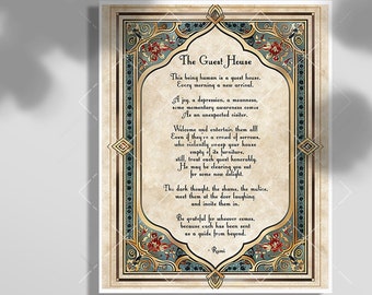 Rumi Quote Art Print: The Guest House Poem (Literary Poster)