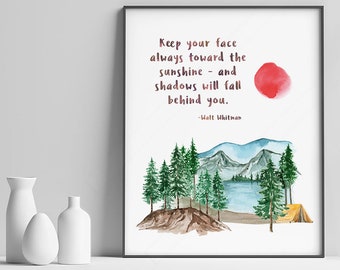 Walt Whitman Zitat Kunstdruck: Aquarelllandschaft, Spruch zum Thema Sonnenschein