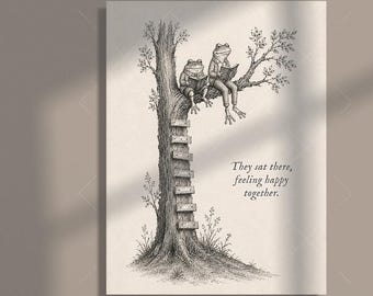 Classic Frog and Toad Whimsical Home Decor - They Sat There Feeling Happy Together Print friendship wall art