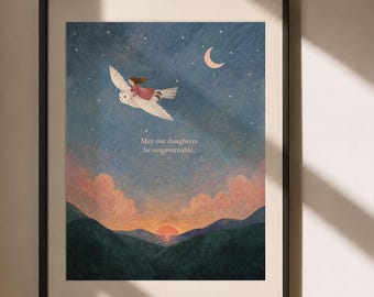 May Our Daughters Be Ungovernable Feminist Art Mother Daughter Gift Symbolic Moon Illustration