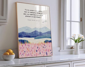 Emerson Quote Mountain Landscape Print, Inspirational Home Decor