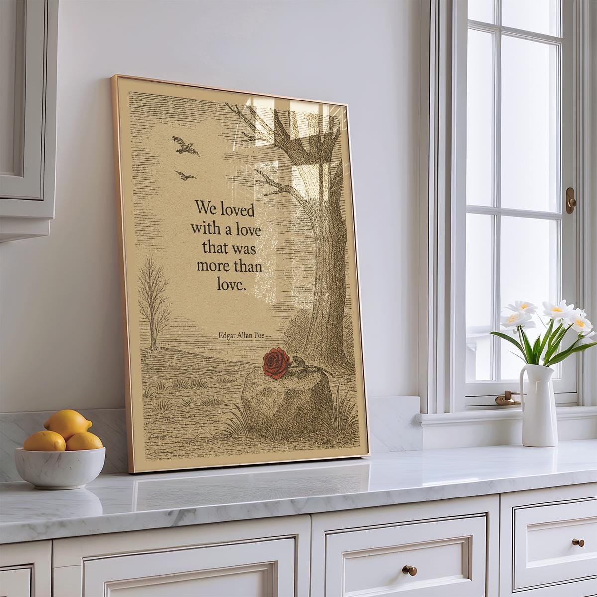 Edgar Allan Poe Quote Print | Gothic Rose Illustration, Romantic Decor ...
