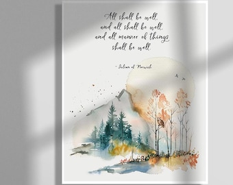 Allt ska bli väl | Inspirerande poster | Julian av Norwich citattryck | Upplyftande väggkonst