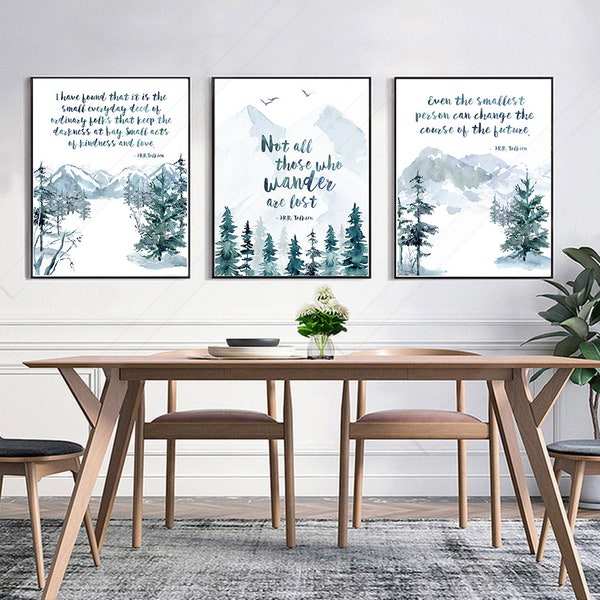 Set of 3 JRR TOLKIEN Quote Watercolor Art Prints #B  - Inspirational Quote Art Prints - Birthday Gift - Housewarming Gift