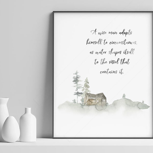 Un homme sage s’adapte aux circonstances, car l’eau se forme au récipient qui la contient - Proverbe chinois Art Print Wisdom Quote